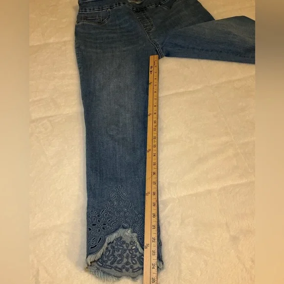 Blue Women's Jeans with Lace Hem - Picture 4 of 8
